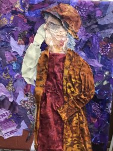 Fabric Art by Pam Collins showing a woman facing left