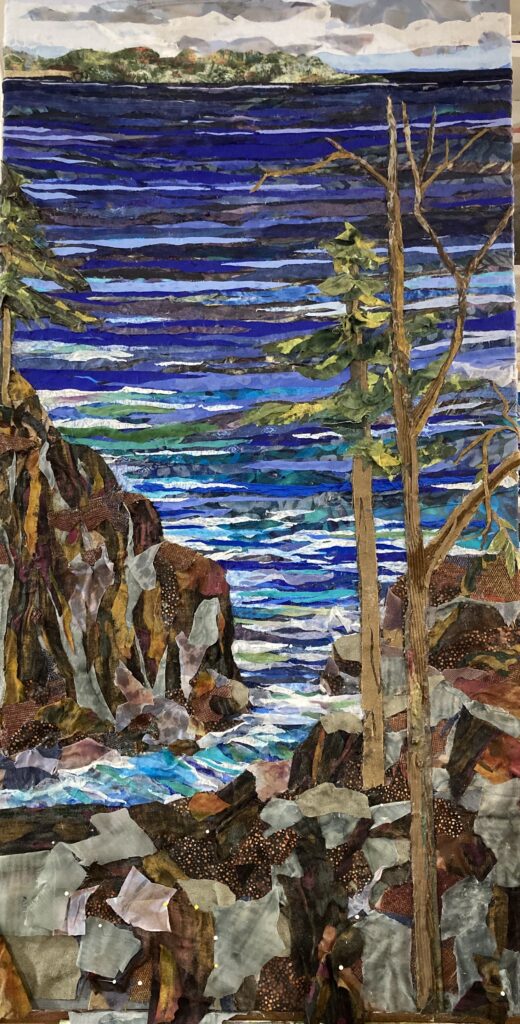 Fabric art titled Arcadia National Park with updates by Pam Collins
